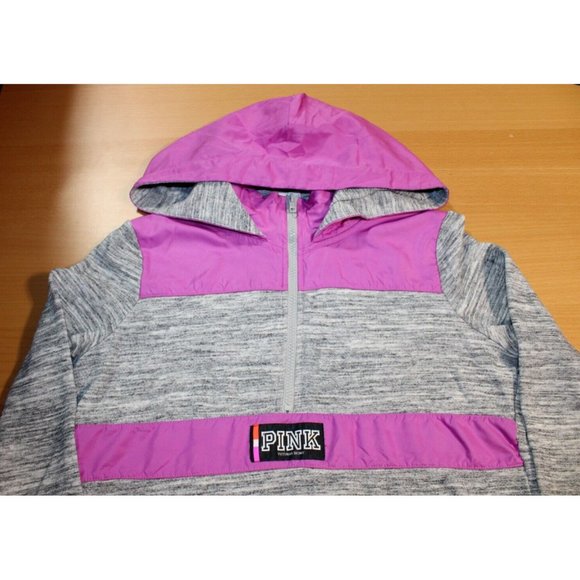 Womens Victoria Secret PINK Quarter Zip Hoodie X-Small XS Heather Gray Magenta - Picture 4 of 10